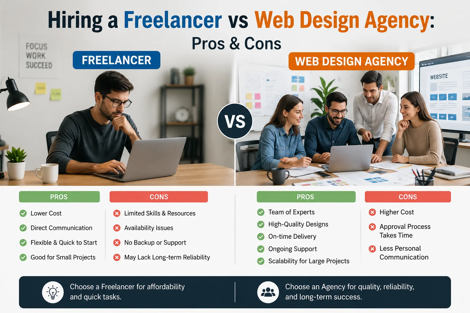 Hiring a Freelancer vs Web Design Agency: Pros & Cons