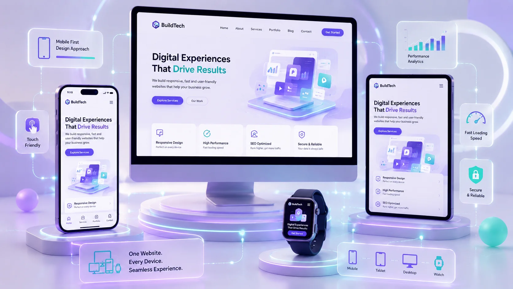 Responsive website design services creating mobile-friendly, SEO-optimized business websites for better user experience and performance.