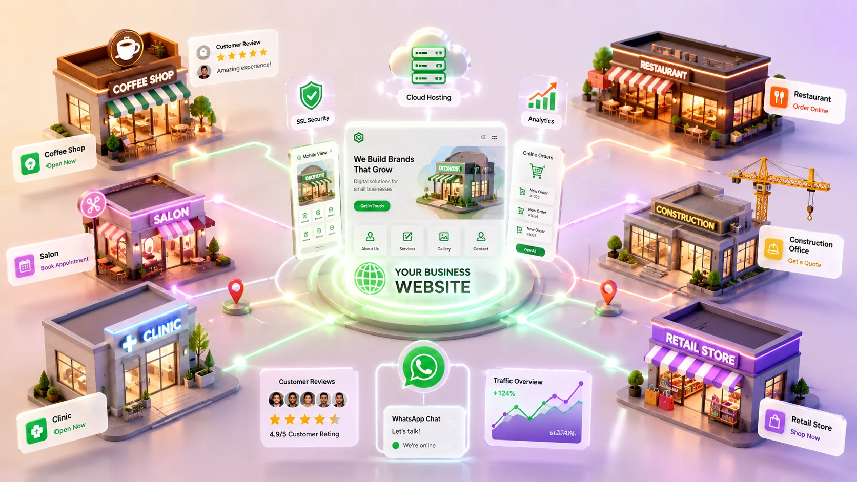 Small business website development showing custom, responsive, SEO-friendly websites designed to grow businesses online in 2026.